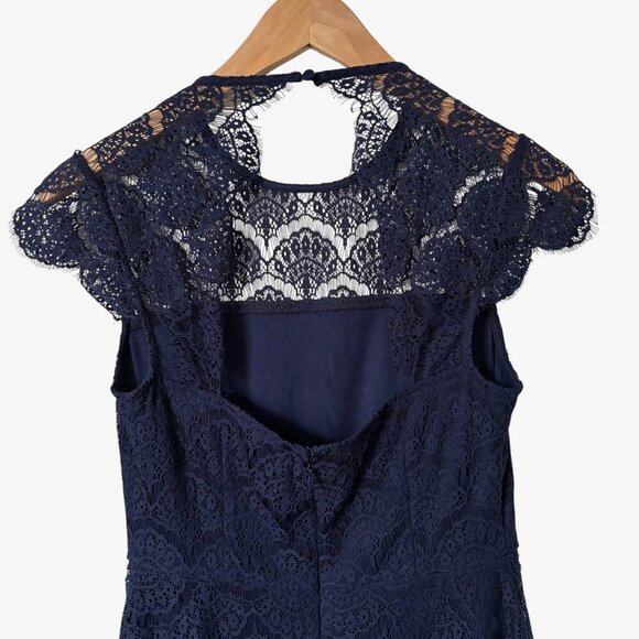 Eliza J Scallop Lace Navy Blue Fit and Flare Dress with Open Back Womens Size 0 - Picture 5 of 10